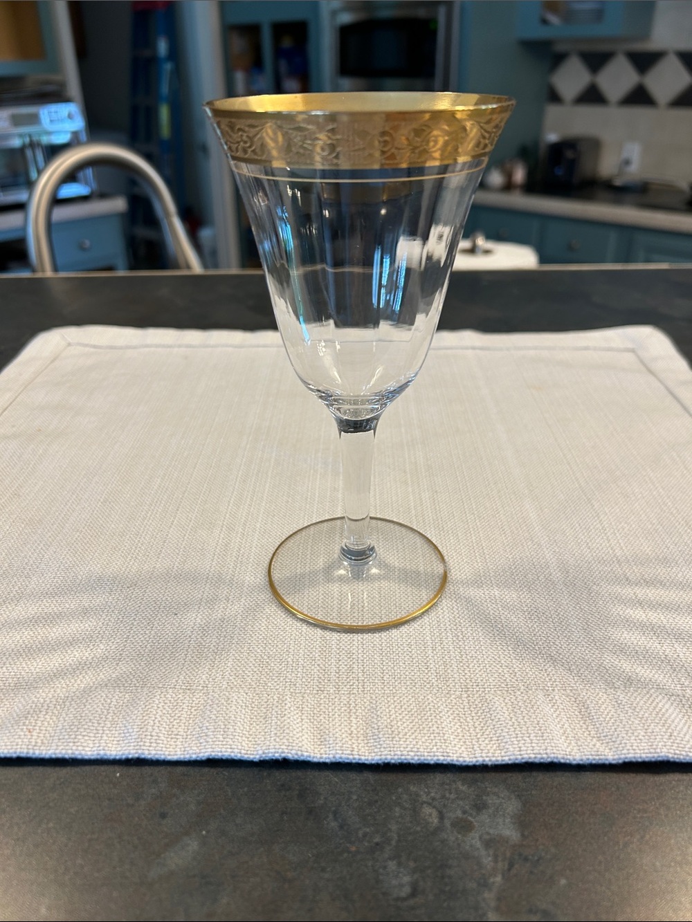 Vintage Tiffin Minton Clear Gold Rimmed Franciscan Crystal Water Goblet